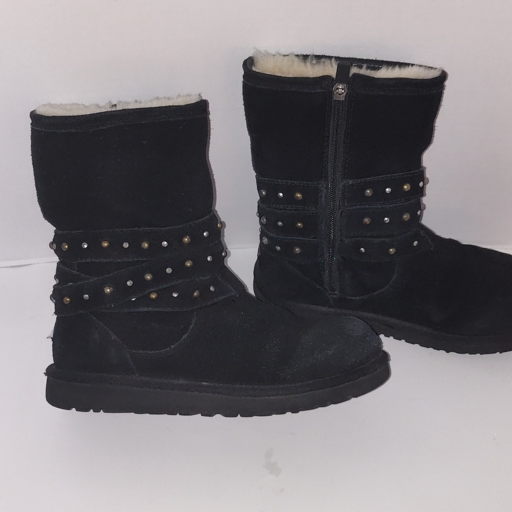 UGG Black Ankle Boots Size 5 with Slouchy Cuff and Studded Details
